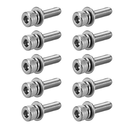 M4 x 16 mm Edelstahl Sechskantkopf Hohlkopfschrauben kombinieren mit einer Federscheibe und flachen Unterlegscheiben, 10 Stück von NA