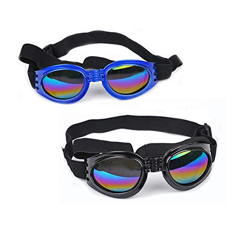 NA/ 2 Stück Hundebrille, Verstellbarer Riemen, Schutzbrille für Reisen, Skifahren, UV-Schutz, wasserdichte Sonnenbrille für Hunde (schwarz, blau) von NA/