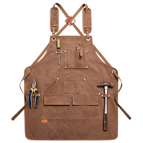 NA/ Marginf Kinder-Schürze aus strapazierfähigem gewachstem Segeltuch mit Werkzeugtaschen, Kreuzrückenriemen, verstellbar für Holzbearbeitung, Malerei von NA/