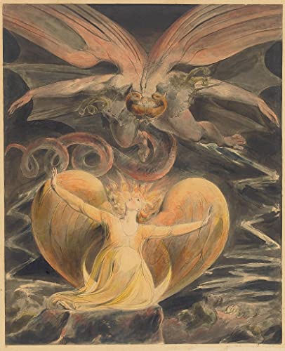 NAAYRASA Bekannt Leinwand Wandkunst Wandmalereien Kunstwerk Der Große Rote Drache Und Die Mit Der Sonne Bekleidete Frau Von William Blake für Office Home Decor 60x90cm NAAYRASA Bekannt Leinwand Wandkunst Wandmalereien Kunstwerk Der Große Rote Drache Und Die Mit Der Sonne Bekleidete Frau Von William Blake für Office Home Decor 60x90cm von NAAYRASA