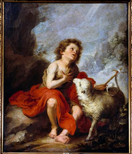 NAAYRASA Berühmte Gemälde Ölgemälde auf Leinwand Retro Wandkunstdruck Darstellung des heiligen johannes des täufers kind gemälde von bartolomé esteban murillo Abstrakte Gemälde 60x90cm von NAAYRASA