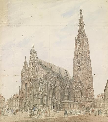 NAAYRASA Berühmte Gemälde Poster Und Drucke Abstraktes Gemälde Stephansdom in Wien von Jakob Alt Berühmte Leinwand Drucken für Schlafzimmer Home Decor 60x90cm von NAAYRASA