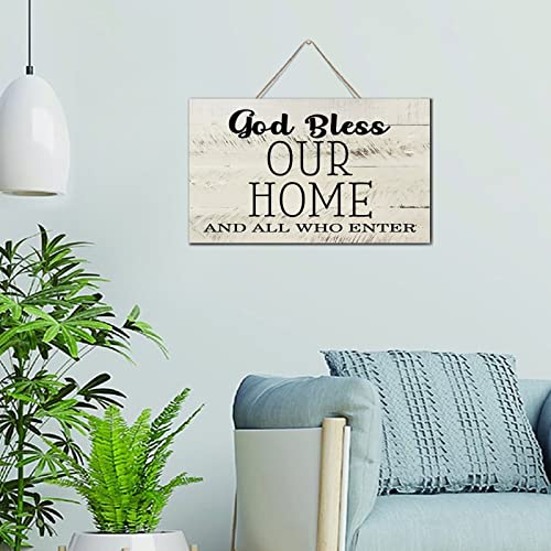 NABRAND Distressed Family Wandkunst Dekor Holzschilder God Bless Our Home And All Who Enter Country Wandkunst Holzschild Schild 15,2 x 25,4 cm Holzschild zum Aufhängen Heimdekoration für Badezimmer von NABRAND