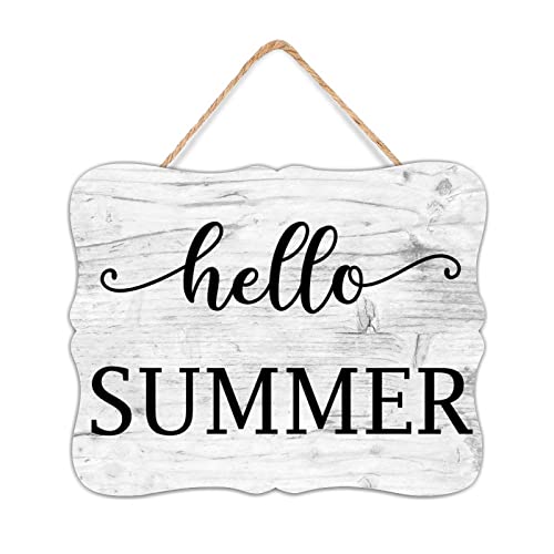 NABRAND Rustikale Wandkunst Dekoration Holzschild Hello Summer Dekorative Wandkunst Holzschild Schild 20,3 x 25,4 cm Holzschilder Home Decor für Innenveranda von NABRAND