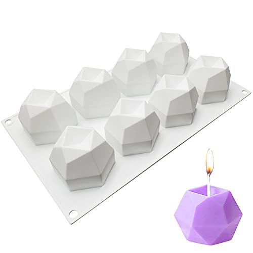 3D Kerzenform Silikonform, NALCY 3D backform DIY Dessert Mould, Cube Kerzengiessformen, 3D Juwel Cube Silikon, Kerzen Gießform, Rundes Silikon Kerzen Gießform, Für Handwerk Ornamente (8 Löcher) von NACCY