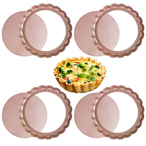 NALCY Quicheform, Classic Tarteform mit Hebeboden, Quicheform antihaftbeschichtet, herausdrückbarer Hebeboden, servierfertig, gleichmäßige Bräunung, 4zoll-Golden-4PCS von NACCY