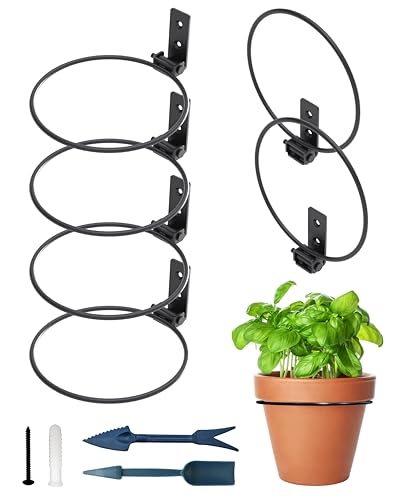 NACETURE Blumentopf-Ringhalterung, Wandhalterung, faltbar, robust, rund, Metall, Pflanzen-Aufhängung für Zaun, Innen- und Außenbereich, ca. 15 cm, 6 Stück von NACETURE