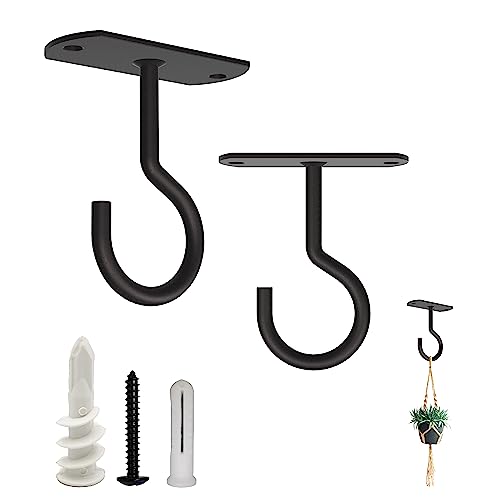 NACETURE Ceiling Hooks Heavy Duty - Plant Hooks for Ceiling Hanging Hooks for Hanging Basket Hooks Light Bird Feeder Wind Chimes Indoor Outdoor Decoration (Schwarz, 2er-Set, 2,5 Zoll) von NACETURE