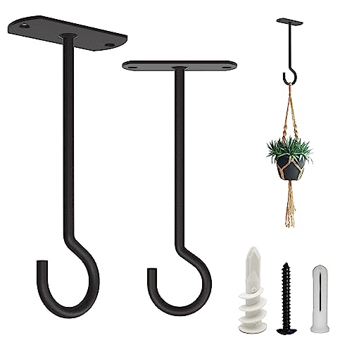 NACETURE Ceiling Hooks Heavy Duty - Plant Hooks for Ceiling Hanging Hooks for Hanging Basket Hooks Light Bird Feeder Wind Chimes Indoor Outdoor Decoration (Schwarz, 2er-Set, 5 Zoll) von NACETURE