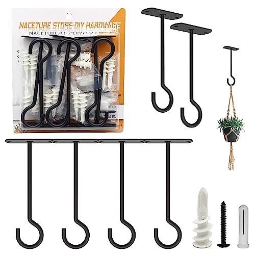NACETURE Ceiling Hooks Heavy Duty - Plant Hooks for Ceiling Hanging Hooks for Hanging Basket Hooks Light Bird Feeder Wind Chimes Indoor Outdoor Decoration (Schwarz, 6er-Set, 5 Zoll) von NACETURE