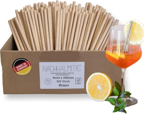 NACHHALMTIG Trinkhalme Strohhalme Papier braun 500 St. 8mm x 200mm MADE IN GERMANY hitzebeständig bis 70°C, ideal für Latte Macchiato, Aperol, Cocktails, Longdrinks, Milkshakes und Smoothies. von NACHHALMTIG
