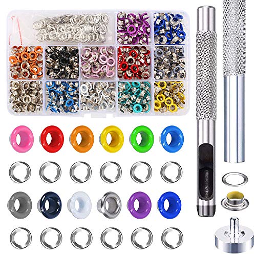 NACTECH 540ST Ösen Set Ösenzange Metallösen 5mm Grommet Werkzeug Kit Ösen mit Scheiben Bunte mit Locheisen Ösen für Planen Stoff Leder Schuhe Kleidung von NACTECH