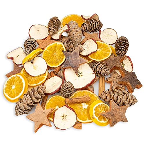 NaDeco Weihnachts-Potpourri, Gewicht 250g | Advents- und Weihnachtsdekoration mit Zimtstangen, Orangenscheiben getrocknet, Apfelscheiben, Tannenzapfen und Kokossternen | Streudeko Weihnachten von NaDeco