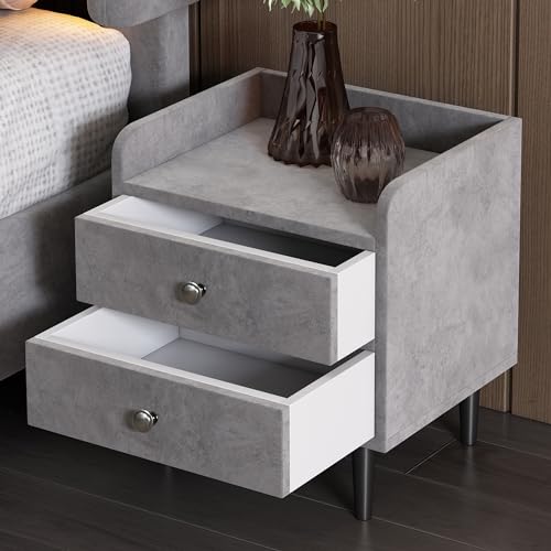 Gepolsterter Nachttisch mit 2 Schubladen,mit Schallwand,Mit Metallgriff,Stauraum im Wohnzimmer und Schlafzimmer,Grau 40x50cm Gepolsterter Nachttisch mit 2 Schubladen,mit Schallwand,Mit Metallgriff,Stauraum im Wohnzimmer und Schlafzimmer,Grau 40x50cm von NADEUSAK