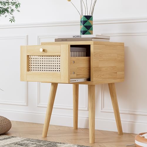 Klassischer Nachttisch mit EIN Schubladen,mit Rattan-Schubladenplatte,mit goldfarbenem Metallgriff und Lange Holzbeine,Stauraum im Wohnzimmer und Schlafzimmer,Natur Klassischer Nachttisch mit EIN Schubladen,mit Rattan-Schubladenplatte,mit goldfarbenem Metallgriff und Lange Holzbeine,Stauraum im Wohnzimmer und Schlafzimmer,Natur von NADEUSAK