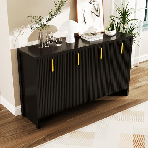 Modernes Sideboard: Die perfekte Kombination aus Flexibler Aufbewahrung und elegantem Design,Das Sideboard verfügt über Goldene Griffe und verstellbare Trennwände (Schwarz) von NADEUSAK