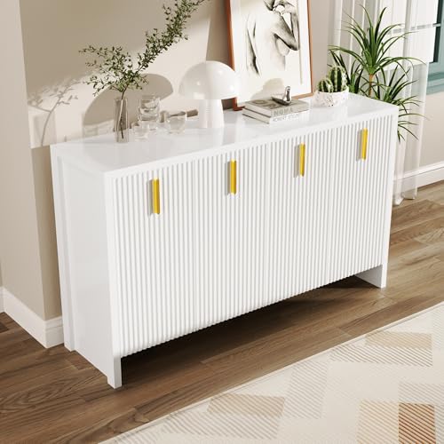 Modernes Sideboard: Die perfekte Kombination aus Flexibler Aufbewahrung und elegantem Design,Das Sideboard verfügt über Goldene Griffe und verstellbare Trennwände (Weiß) von NADEUSAK