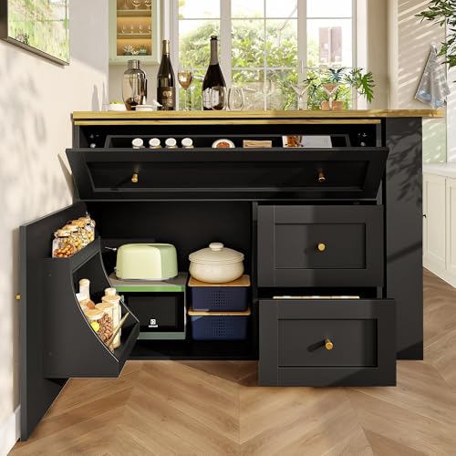 NADEUSAK Bartisch Ausziehbar Mit Stauraum 138-204×39×105cm, Küchenschrank Sideboard, Teleskopischer Hochtisch Kücheninsel Schwarz NADEUSAK Bartisch Ausziehbar Mit Stauraum 138-204×39×105cm, Küchenschrank Sideboard, Teleskopischer Hochtisch Kücheninsel Schwarz von NADEUSAK