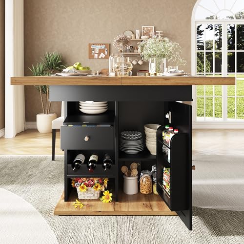 NADEUSAK Esstisch 110-140×80 cm Teleskoptisch klappbarer Küchentisch für 4-6 Personen Ausziehbarer platzsparender Küchentisch für Küche und Wohnzimmer Tisch mit Snackregal und Weinregal von NADEUSAK