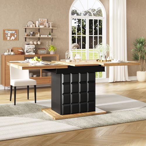NADEUSAK Esstisch 110-140×80 cm Teleskoptisch klappbarer Küchentisch für 4-6 Personen Ausziehbarer platzsparender Tisch für Küche und Wohnzimmer mit kariertem Muster von NADEUSAK
