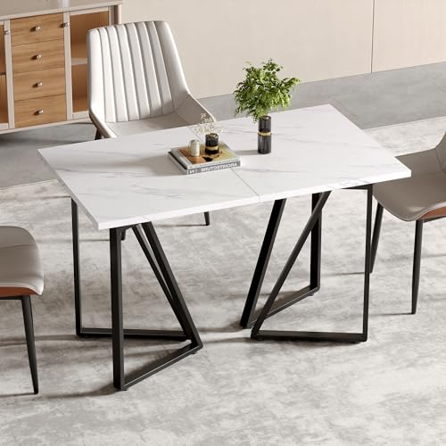 NADEUSAK Esstisch Marmor-Muster Erweiterbar Verstellbare Fußpolster Ideal für Esszimmer Küchen Weiß+Schwarz NADEUSAK Esstisch Marmor-Muster Erweiterbar Verstellbare Fußpolster Ideal für Esszimmer Küchen Weiß+Schwarz von NADEUSAK