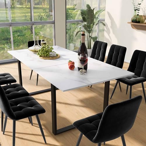 NADEUSAK Esstisch Teleskoptisch 140/180x80x75cm,Beine aus Eisen aus Metall & Vierkantrohrbeine,Moderne Weiße MDF Tischplatte Mit Marmormustern,Doppelnutzung für Heim & Büro NADEUSAK Esstisch Teleskoptisch 140/180x80x75cm,Beine aus Eisen aus Metall & Vierkantrohrbeine,Moderne Weiße MDF Tischplatte Mit Marmormustern,Doppelnutzung für Heim & Büro von NADEUSAK