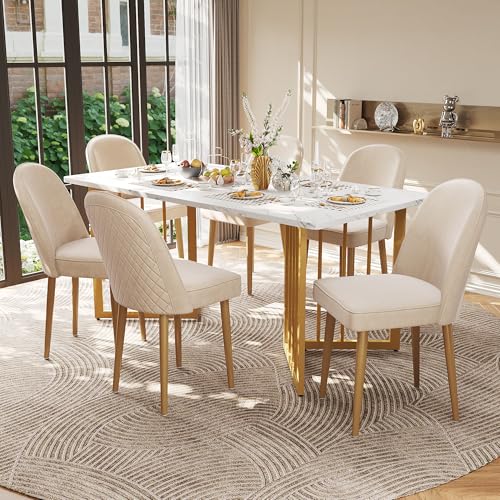 NADEUSAK Esszimmerstühle,Moderne beige Samt-Esszimmerstühle,Goldene Metallbeine,modisch und bequem,Geeignet für Esszimmer,Wohnzimmer und Arbeitszimmer (6) von NADEUSAK