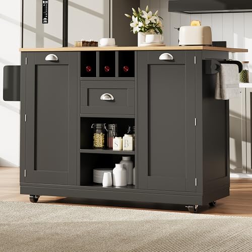 NADEUSAK Esszimmerwagen mit Arbeitsplatte und Weinregal Schwarz Buffetschrank, Handtuchhalter Rollen, Holzmaserung von NADEUSAK