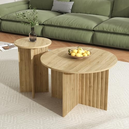 NADEUSAK Holz-Nest-Tisch-Set Modernes 2-teiliges Runde Couchtische & Kaffeetische Skandinavisches Design Platzsparend Vielseitig Stabile MDF/PB Bauweise von NADEUSAK
