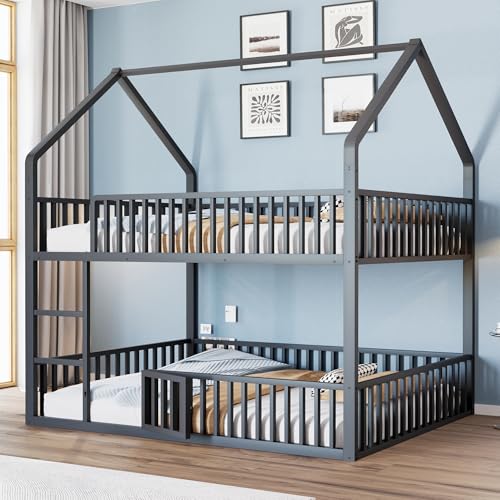 NADEUSAK Kinder-Etagenbett 140x200 Metall-Doppelbett Kinder-Familienbett Etagenbett mit Treppe Loft-Design Unteres Bett mit Kleiner Tür zum Öffnen und Schließen Schwarz NADEUSAK Kinder-Etagenbett 140x200 Metall-Doppelbett Kinder-Familienbett Etagenbett mit Treppe Loft-Design Unteres Bett mit Kleiner Tür zum Öffnen und Schließen Schwarz von NADEUSAK