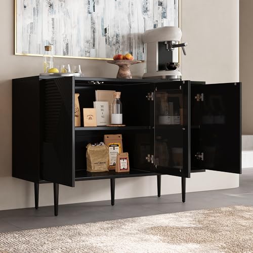 NADEUSAK Kommode mit 3 Türen Schwarz 120x38x79.5 cm Metalfüße Glastüren NADEUSAK Kommode mit 3 Türen Schwarz 120x38x79.5 cm Metalfüße Glastüren von NADEUSAK