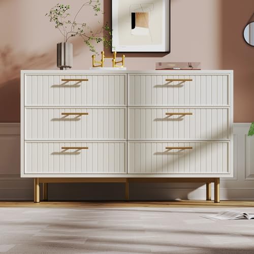 NADEUSAK Kommode mit 6 Schubladen Weiß, Sideboard Highboard für Schlafzimmer & Wohnräume 75.5x120x40 cm von NADEUSAK