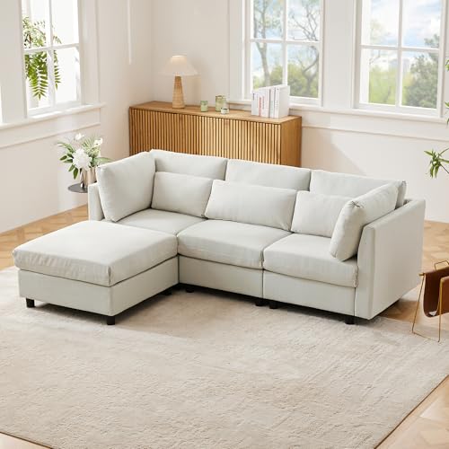 NADEUSAK Moderne Polstermöbel Sofa Dreisitzer, Wohnzimmersofa L-förmig Ecksofa Mit Fußhocker von NADEUSAK