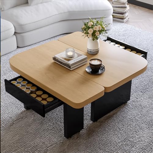 NADEUSAK Moderner Couchtisch mit LED-Design aus Holz,2-in-1-Design, beliebige Kombination,in natürlicher Holzfarbe,2 Schubladen,höhenverstellbare,60x90cm+60x90cm NADEUSAK Moderner Couchtisch mit LED-Design aus Holz,2-in-1-Design, beliebige Kombination,in natürlicher Holzfarbe,2 Schubladen,höhenverstellbare,60x90cm+60x90cm von NADEUSAK