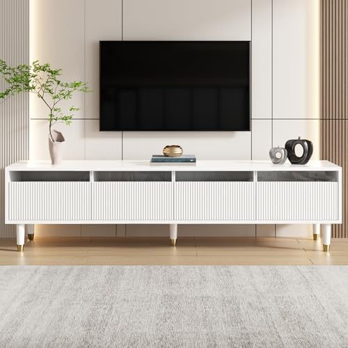 NADEUSAK Moderner TV-Schrank Weiß 178cm Minimalistisches Design Große Aufbewahrung 4 Schubladen MDF Acryl Ideal Für Wohnzimmer Stabil Stilvoll Vielseitig von NADEUSAK