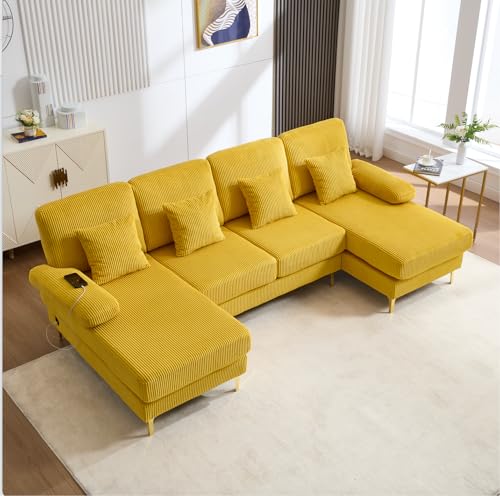 NADEUSAK Modernes U-Sofa mit Massivholzrahmen,4 Kissen und ergonomischer Rückenlehne,Gelb NADEUSAK Modernes U-Sofa mit Massivholzrahmen,4 Kissen und ergonomischer Rückenlehne,Gelb von NADEUSAK