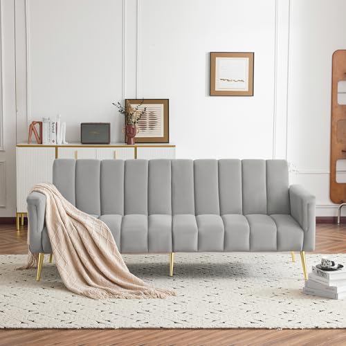 NADEUSAK Modernes klappbares Schlafsofa,mit Hilfsfüßen, Schlaffunktion,Samtstoff,Geeignet für Wohnzimmer,Schlafzimmer,Heimkino,Gästezimme,80x180cm (Grau) von NADEUSAK