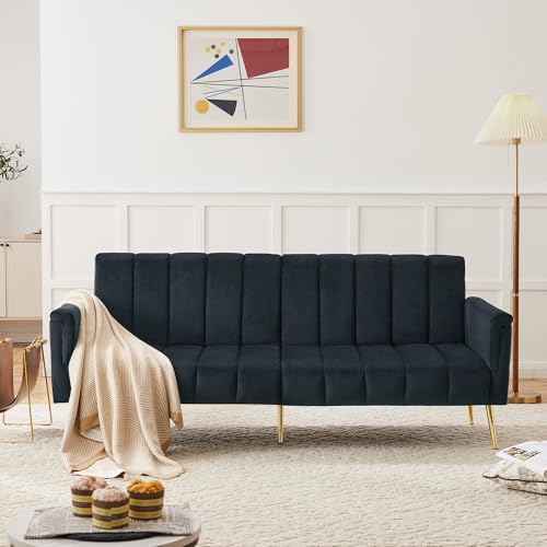 NADEUSAK Modernes klappbares Schlafsofa,mit Hilfsfüßen, Schlaffunktion,Samtstoff,Geeignet für Wohnzimmer,Schlafzimmer,Heimkino,Gästezimme,80x180cm (Schwarz) von NADEUSAK