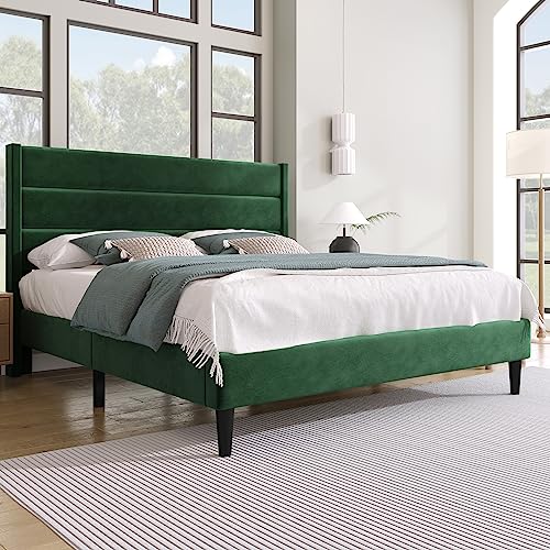 NADEUSAK Polsterbett 140 x 200 cm Bettgestell Lattenrost Kopfteil gepolstertes Doppelbett Textilbezug Samt Dunkelgrün Zeitloses modernes Design Jugendbett Mit Matratze von NADEUSAK