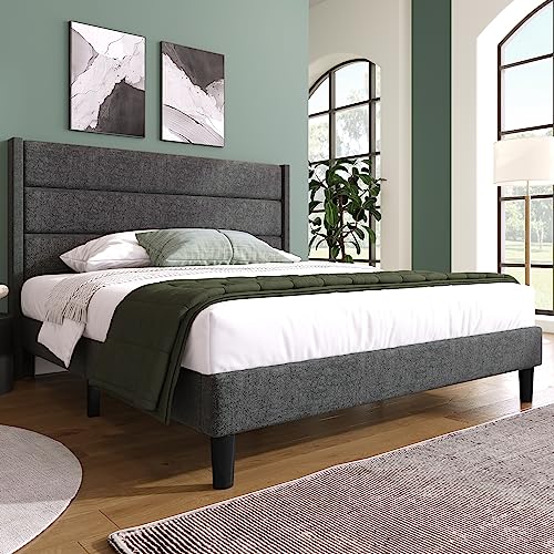 NADEUSAK Polsterbett 140x200cm Bettgestell mit Lattenrost Kopfteil gepolstertes Doppelbett Textilbezug Leinen in Dunkelgrau Zeitloses modernes Design Jugendbett NADEUSAK Polsterbett 140x200cm Bettgestell mit Lattenrost Kopfteil gepolstertes Doppelbett Textilbezug Leinen in Dunkelgrau Zeitloses modernes Design Jugendbett von NADEUSAK
