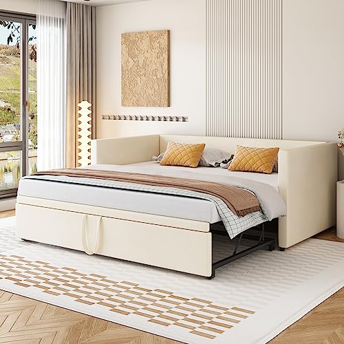NADEUSAK Polsterbett 90/180x200cm Ausziehbares Schlafsofa mit Lattenrosten, Multifunktionsbett aus hautfreundlichem Samtstoff Beige NADEUSAK Polsterbett 90/180x200cm Ausziehbares Schlafsofa mit Lattenrosten, Multifunktionsbett aus hautfreundlichem Samtstoff Beige von NADEUSAK