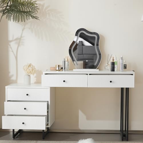 NADEUSAK Schminktisch,Kosmetiktisch-Set mit Spiegel und Beleuchtung,ausziehbare Tischplatte,Maße: 40x76x100cm (ohne Hocker) (Weiß+Schwarz) von NADEUSAK