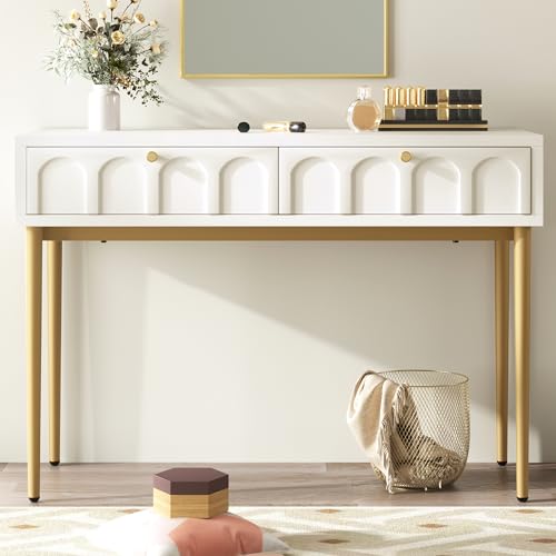 NADEUSAK Schminktisch mit 2 Schubladen 80x100cm Kommode Schlafzimmer Highboard Weiss Sideboard Schubladenkommode Kommode für Schlafzimmer Creme-Weiß von NADEUSAK