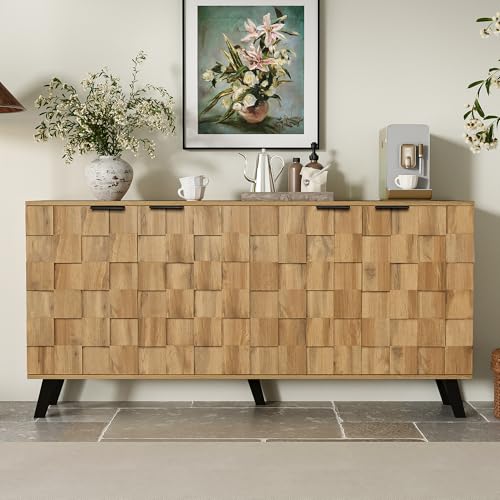 NADEUSAK Sideboard Modern Mit 4 Türen 160.5x35.5x78cm Praktisches Design Für Wohnzimmer Schlafzimmer Esszimmer von NADEUSAK