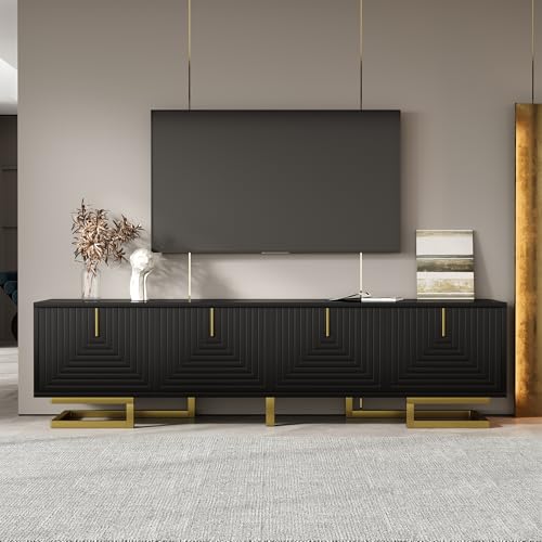 NADEUSAK TV-Schrank,Lowboard mit strukturierten Türen,TV-Möbel,Goldene Griffe und Goldene Beine 40x160cm (Schwarz) von NADEUSAK