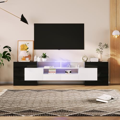 NADEUSAK TV-Schrank Lowboard Hochglänzend Weiß und Schwarz 200 cm Wohnzimmermöbel Modernes Design Elegante Glasoberfläche (Schwarz+weiß) von NADEUSAK