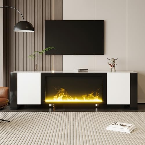 NADEUSAK TV-Schrank Lowboard mit elektrischem Kamin Flammeneffekt ohne Heizfunktion Hochglanz farblich passend von NADEUSAK