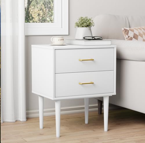 Nachttisch mit 2-Schubladen,Schlafzimmer Nachttisch,Moderner Nachttisch mit Holzbeinen,1 Stück,Weiß Nachttisch mit 2-Schubladen,Schlafzimmer Nachttisch,Moderner Nachttisch mit Holzbeinen,1 Stück,Weiß von NADEUSAK