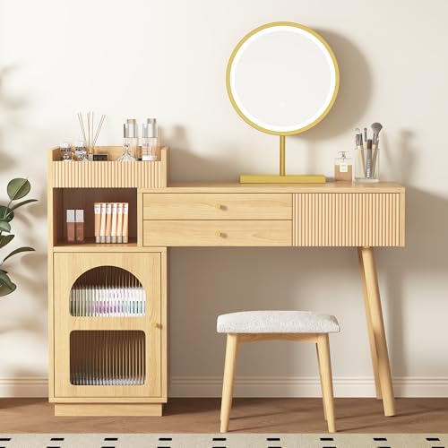 Schminktisch-Set,Kosmetiktisch mit Spiegel, Schminktisch aus Holz für Schlafzimmerstudio Maße:40x90x120cm (ohne Hocker) (Natura) von NADEUSAK