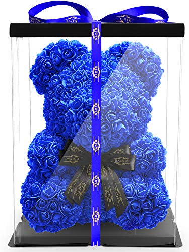 NADIR 25cm 40cm 70cm Blumenbär Rosenbären mit Schleife/inklusive vorverpackter Geschenkbox/Valentinstag Muttertag Geburtstag Jahrestag Infinity Rosebear Bär aus Rosen Teddybär Blütenbär von NADIR